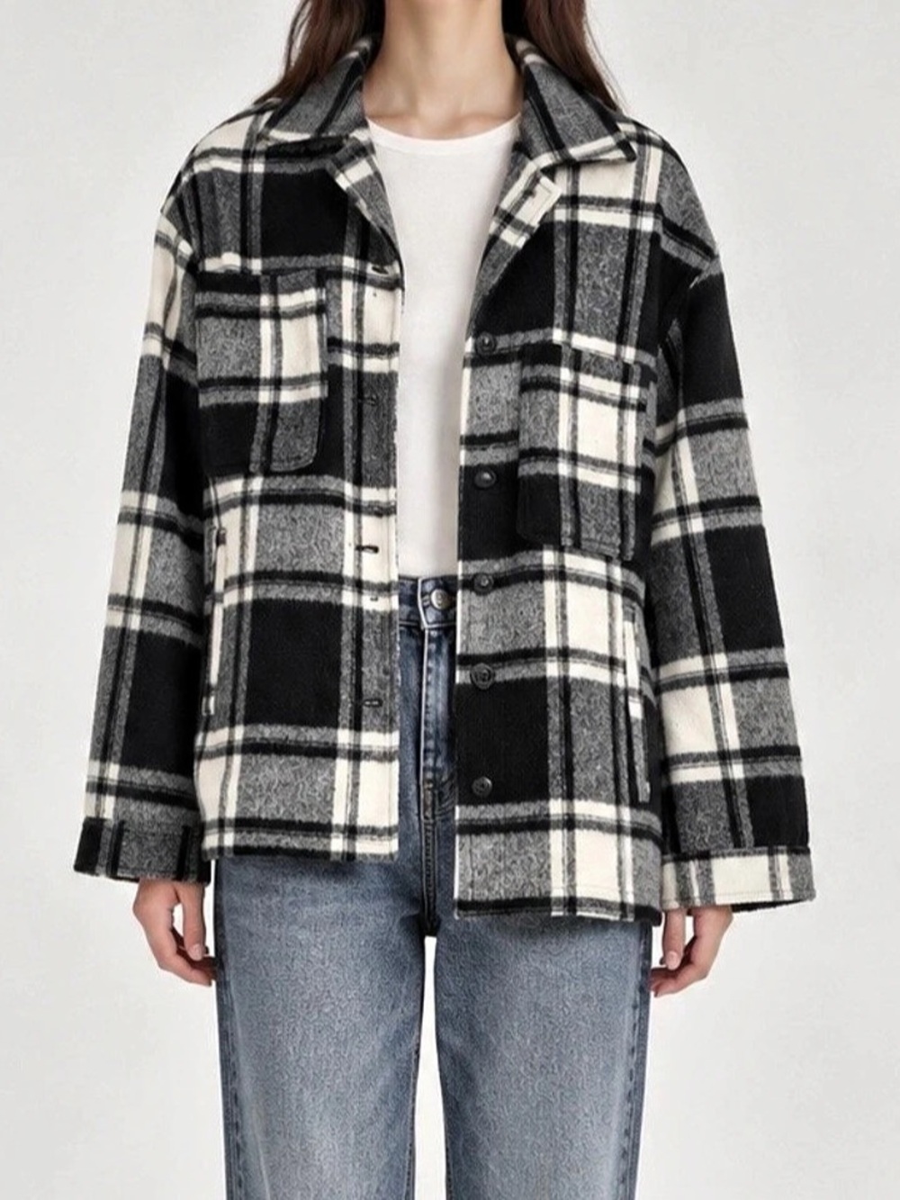 Zara Plaid Overshirt with Italian Fabric Black & White
